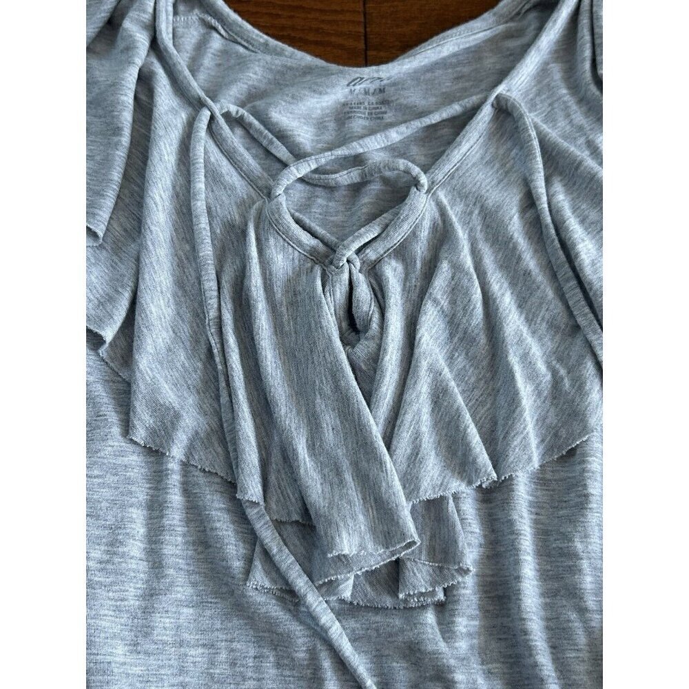 Aerie Womens Soft Stretch Size M Heathered Gray Flutter‎ Sleeve Bodysuit Ruffles - Picture 2 of 8
